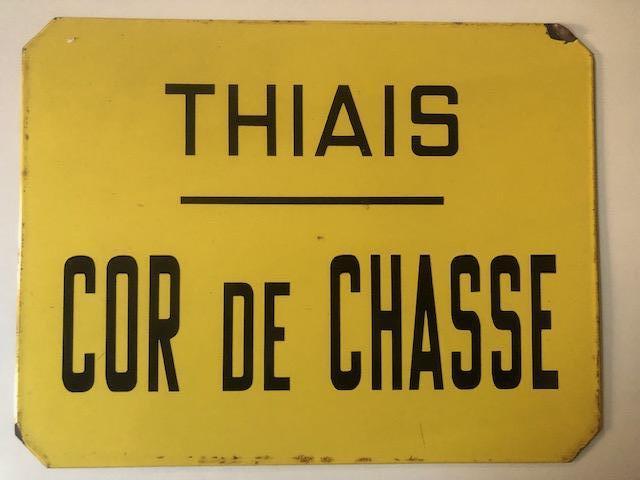 Oud emaille bord Thiais Cor de Chasse