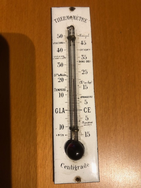 Antieke kleine geëmailleerde  thermometer